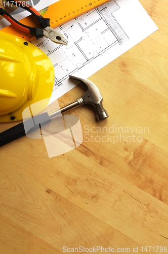 Image of hard hat and tool