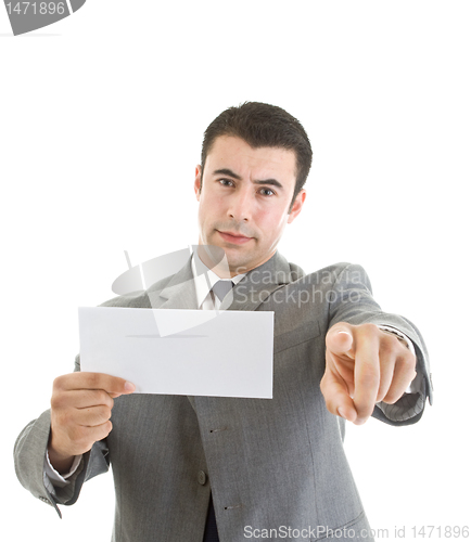 Image of White Hispanic Man Pointing At Camera Blank Envelope