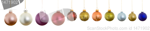 Image of Hanging Row Matte Christmas Balls, Isolated White Background