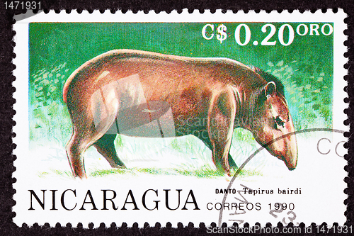 Image of Canceled Nicaraguan Postage Stamp Side View Standing Tapir, Tapi