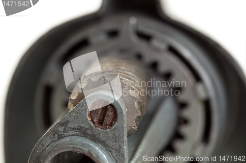 Image of Inside of Old Used Metal Pencil Sharpener Grinder Blades