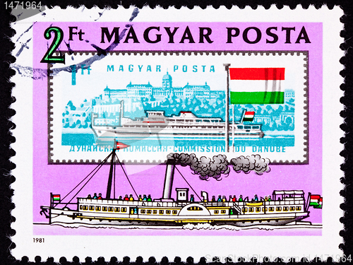 Image of Canceled Hungarian Postage Stamp Old New Boats Danube Buda Castl