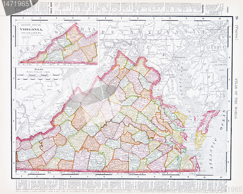 Image of Antique Color Map Virginia, VA, United States, USA