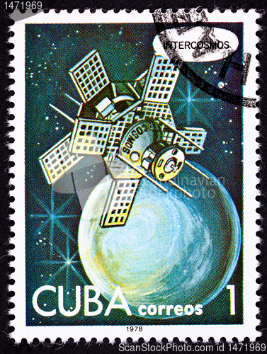 Image of Canceled Cuban Postage Stamp Intercosmos Satellite Orbiting Plan