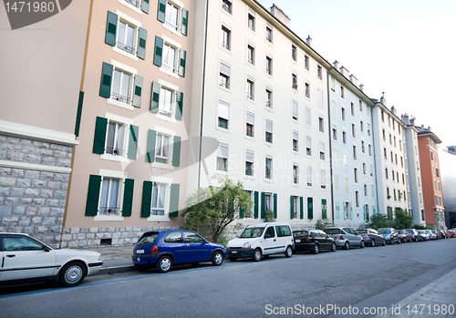 Image of Row of Apartment Buildings, Street Scene Geneva Switzerland