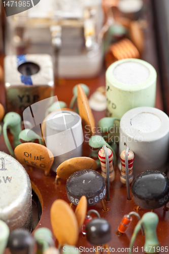 Image of XXXL Macro Transistors Inside Vintage Transistor Radio Metal Pla