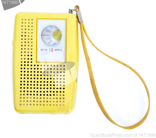 Image of Vintage Yellow Plastic Transistor Radio Isolated White Backgroun