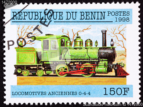 Image of Canceled Benin Train Postage Stamp Old Railroad Steam Engine Loc