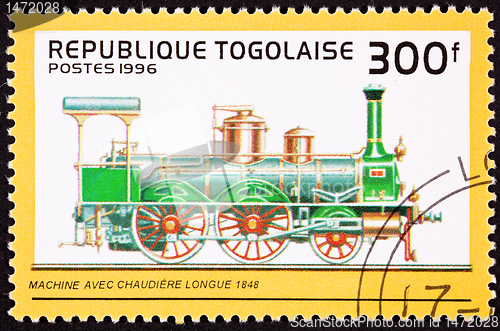 Image of Canceled Togo Postage Stamp Old Railroad Steam Engine Long Boile