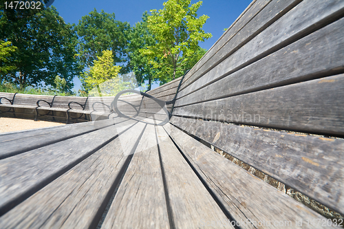 Image of Wide Angle View Curving Row of Benches