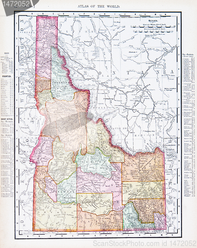 Image of Antique Vintage Color Map of Idaho, USA