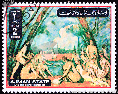 Image of Canceled Ajman Postage Stamp Painting Paul Cezanne Large Bathers
