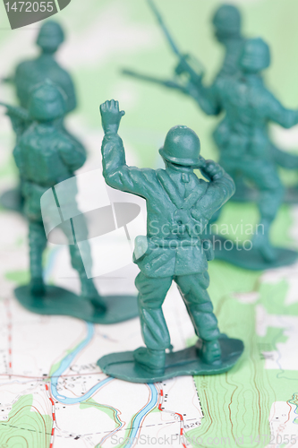 Image of Plastic Army Men Fighting Topographic Map Leader