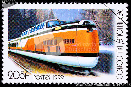 Image of Canceled Congo Train Postage Stamp Modern Canadian Passenger Tur