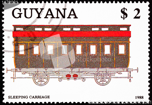 Image of Canceled Guyanan Train Postage Stamp Old Railroad Sleeping Carri