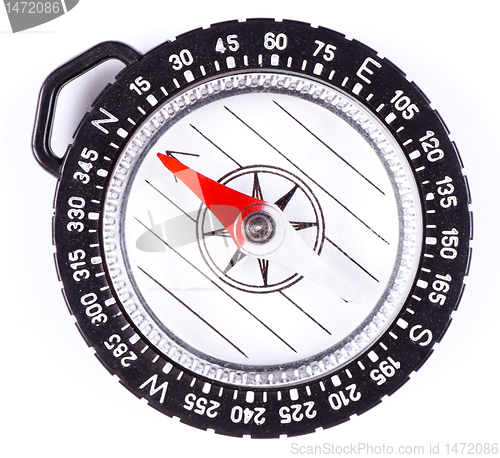 Image of Modern Plastic Compass Pointing North Isolated on White Backgrou