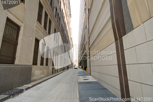 Image of Alley Between Two Modern Office Buildings, Wide Angle Lens