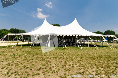 Image of Large White Event Tent, Grass, Blue Sky