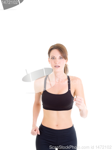 Image of Slender White Woman Jogging on Isolated Background