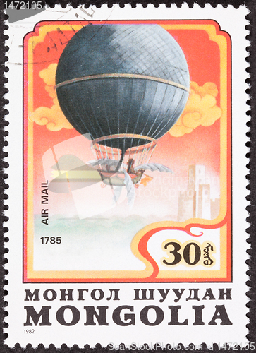 Image of Mongolian Balloon Air Mail Postage Stamp Blanchard Crossing Engl