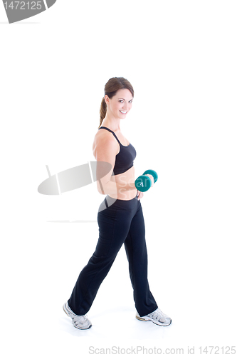 Image of Slender Full Body Caucasian Woman Lifting Hand Weight