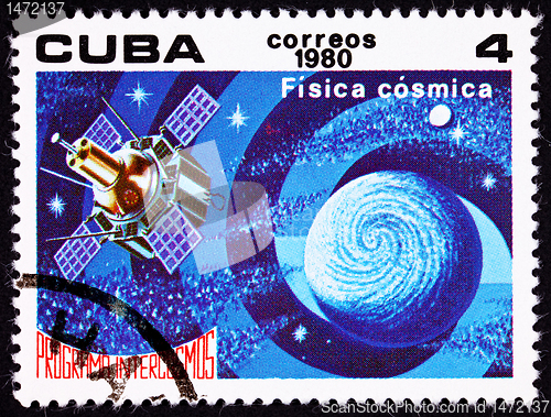 Image of Cuban Postage Stamp Satellite Studying Earth Astrophysics Outer 