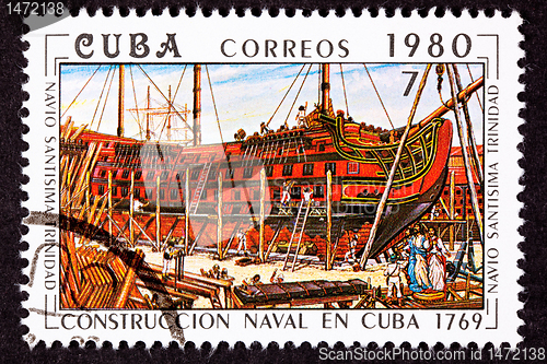 Image of Cuba Postage Stamp SantÃ­sima Trinidad Ship of the Line Construc