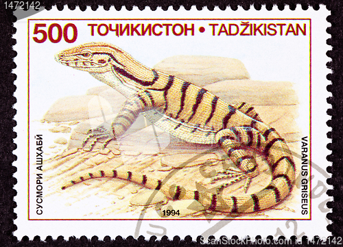 Image of Canceled Tajikistan Postage Stamp Profile Desert Monitor Lizard,