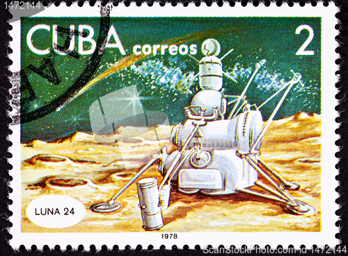 Image of Cuban Postage Stamp Soviet Lunar Lander Luna 24, Moon Surface