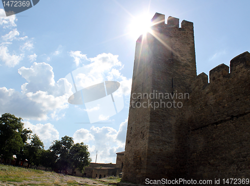 Image of sun behind tower