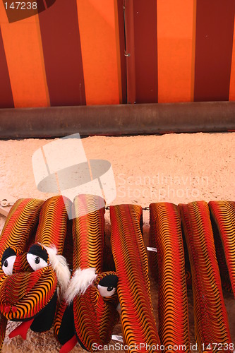 Image of African bazaar tent with plush snake from Busch Gardens Tampa Florida