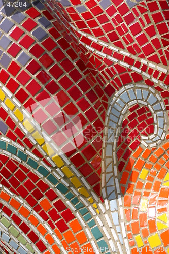 Image of Red yellow blue white tile abstract from downtown Lakeland Florida