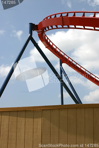 Image of Roller Coaster segment behind wooden fence from Busch Gardens, Tampa Florida