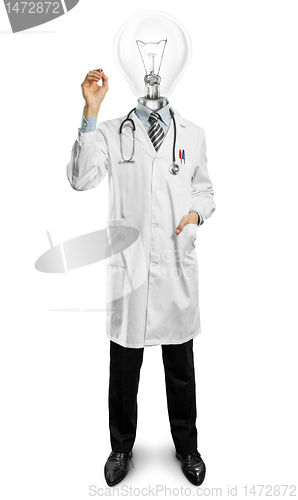 Image of lamp-head doctor male writing something 