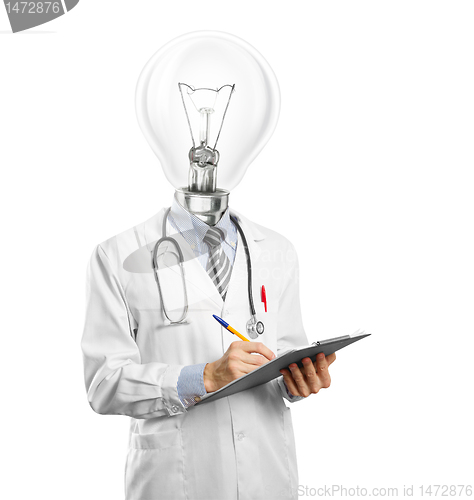 Image of lamphead doctor writing something 