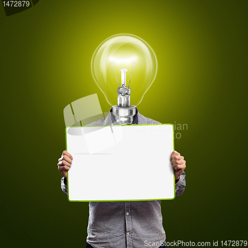 Image of lamp head businessman with empty write board