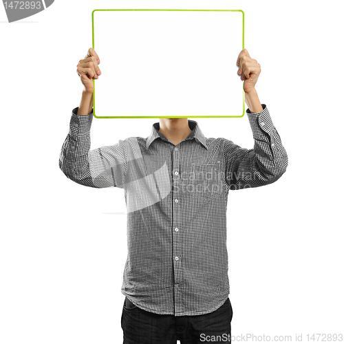 Image of male with write board in his hands