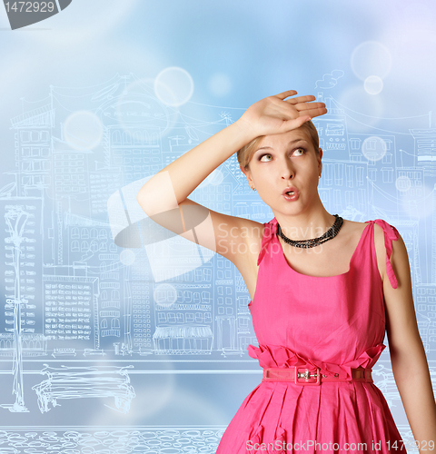 Image of surprised girl in pink
