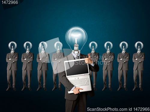 Image of businessman with lamp-head have got an idea
