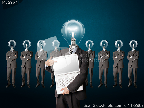 Image of businessman with lamp-head have got an idea