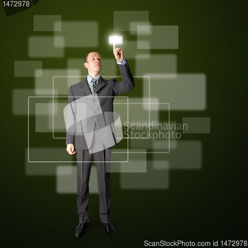 Image of full length businessman push the button