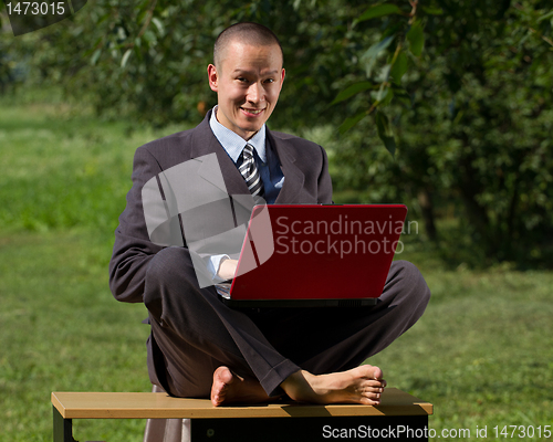 Image of male in lotus pose outdoors