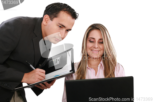 Image of A man and woman business team at their company office