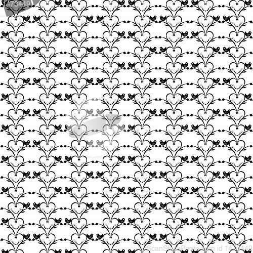 Image of Seamless floral hearts and birds pattern