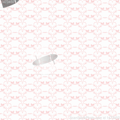 Image of Seamless floral hearts and birds pattern