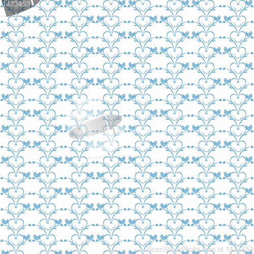Image of Seamless floral hearts and birds pattern