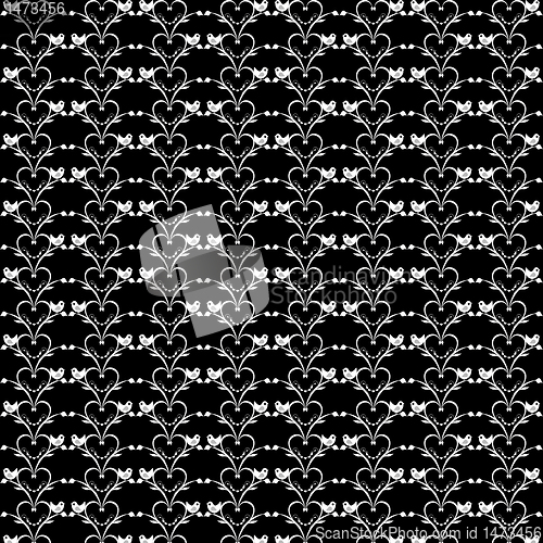 Image of Seamless floral hearts and birds pattern