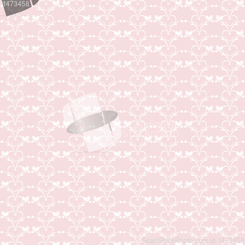 Image of Seamless floral hearts and birds pattern