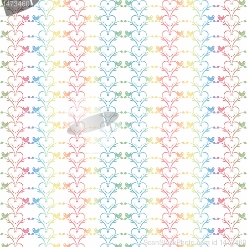Image of Seamless floral hearts and birds pattern