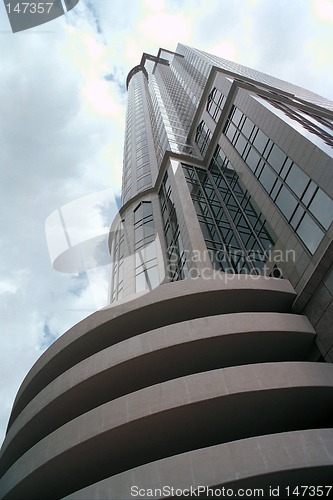 Image of Low angle wide perspective of tall office building